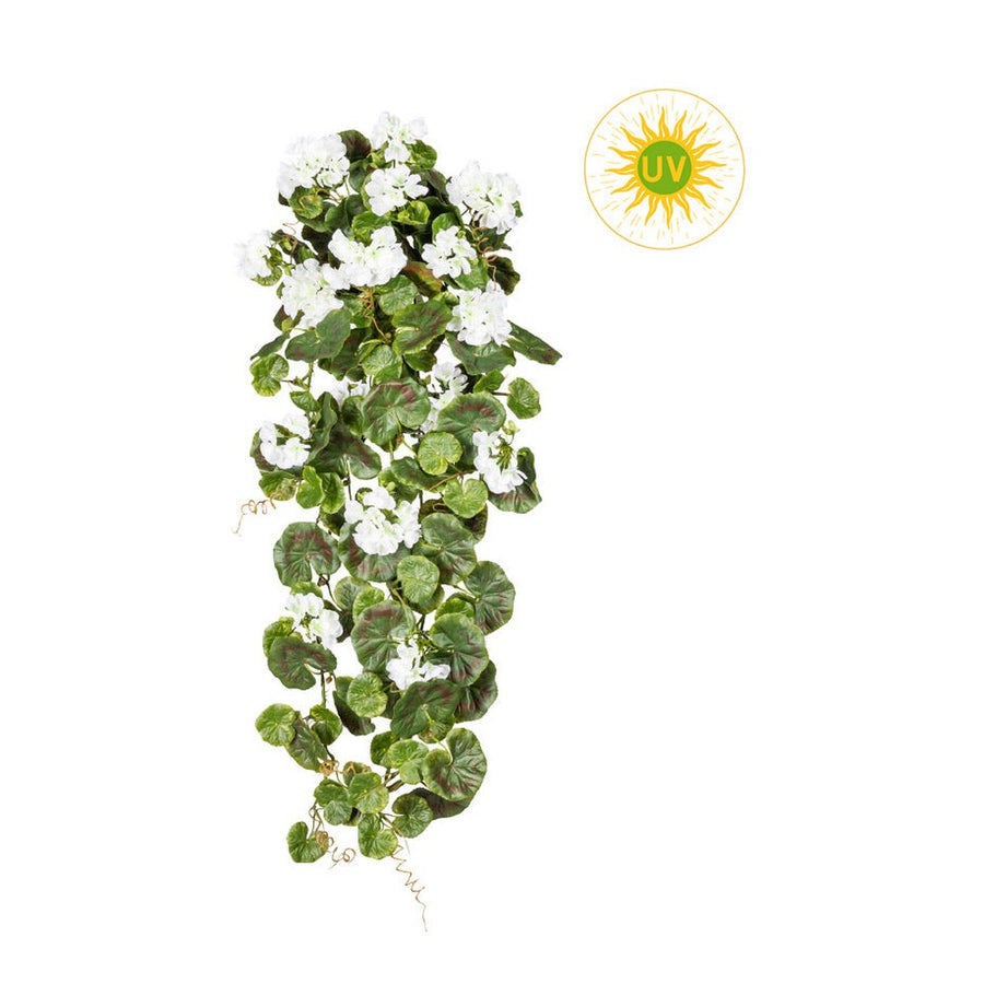 Élethű megjelenésű, UV-álló, dús levélzettel rendelkező, mesterséges muskátli csüngő