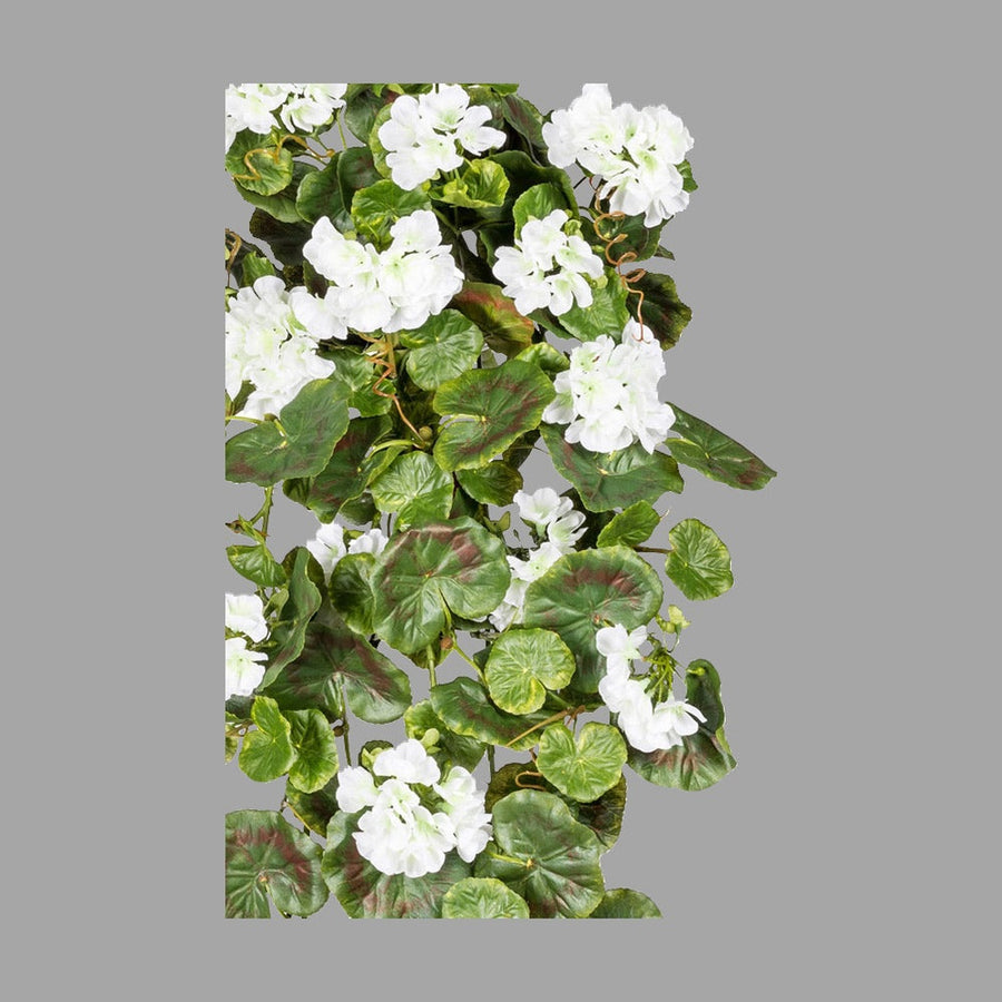 Élethű megjelenésű, UV-álló, dús levélzettel rendelkező, mesterséges muskátli csüngő