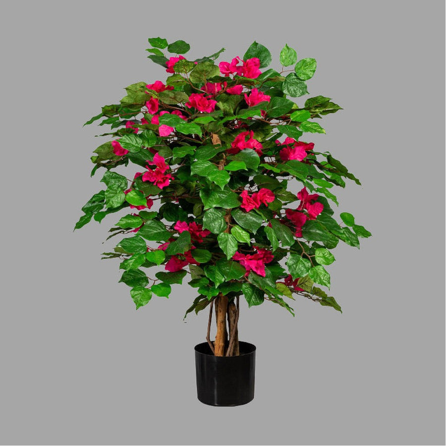 UV-álló, dús lombozatú, mesterséges murvafürt cserje fekete színű, műanyag kaspóban.