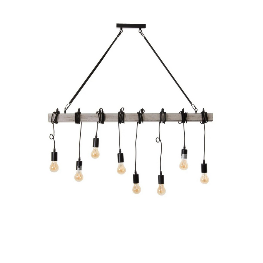 Loft stílusú, antikolt fehér színű fémből készült függeszték lámpa nyolc foglalattal