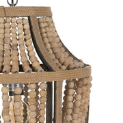 Natúr színű, tölgyfa gyöngysorokkal díszített függeszték lámpa.