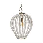 Shabby Chic, aranyszínű fémből és törtfehér színű fa gyöngysorból készült beltéri függeszték