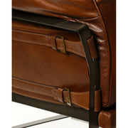 Loft stílusú, fekete színű, fémszerkezettel rendelkező, dohánybarna színű, bőrkanapé.