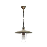 Moretti Luce Trasimeno loft stílusú tömör réz láncos függeszték 30 cm-es tányérszerű árnyékolóval és áttetsző üvegbúrával