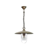 Moretti Luce Trasimeno loft stílusú tömör réz láncos függeszték 30 cm-es tányérszerű árnyékolóval és áttetsző üvegbúrával