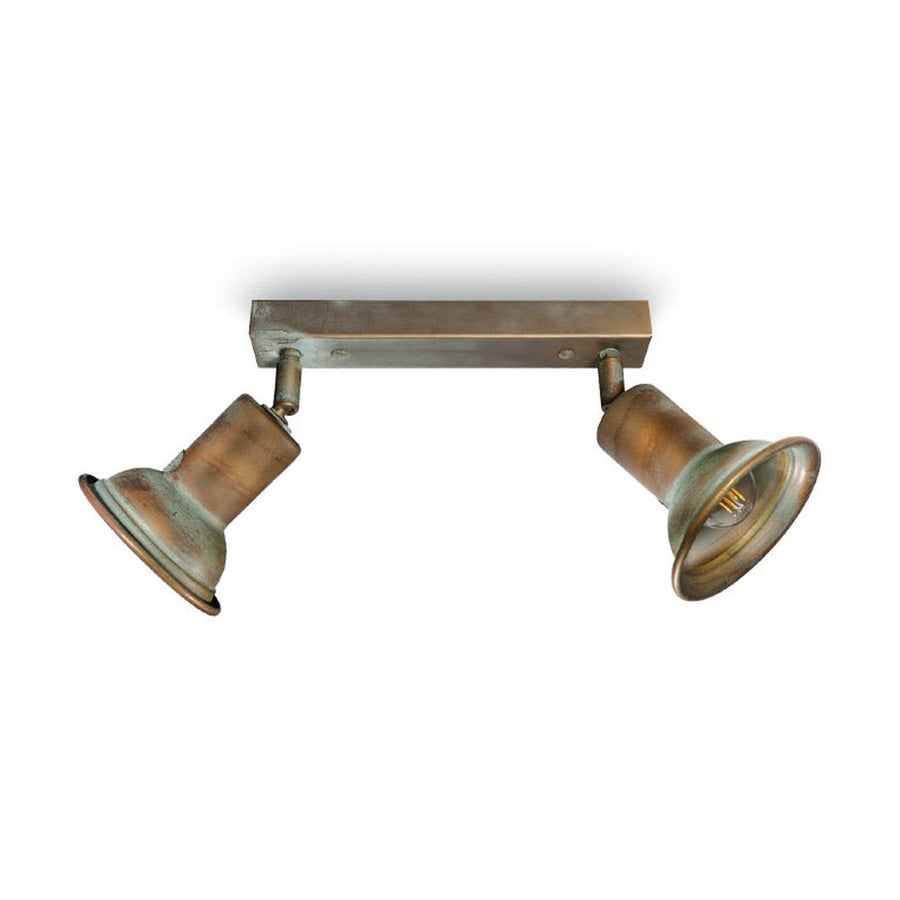 Vintage stílusú, réz spot lámpa két foglalattal.