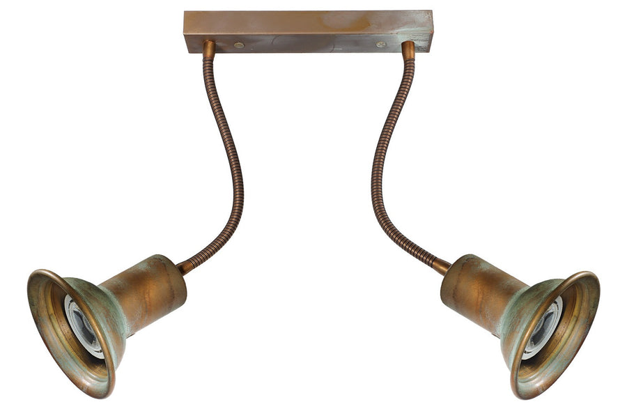 Vintage stílusú, réz spot lámpa két flexibilis foglalattal.