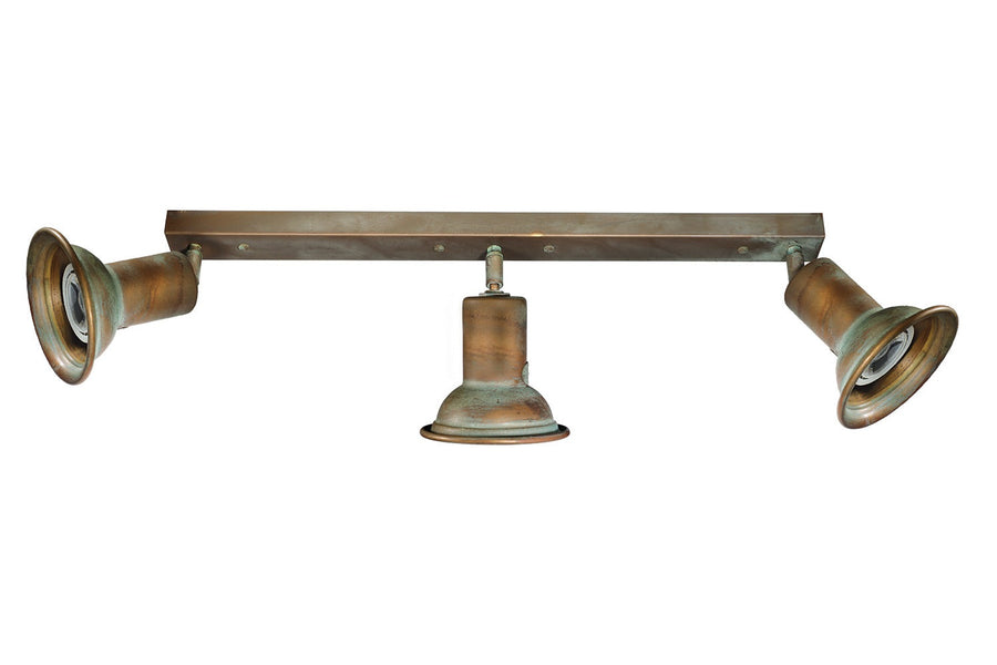 Vintage stílusú, réz spot lámpa három foglalattal.