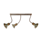 Vintage stílusú, réz spot lámpa három flexibilis foglalattal.