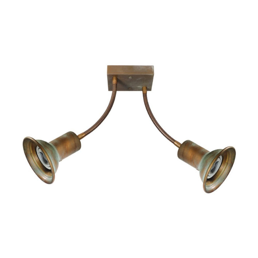 Vintage stílusú, réz spot lámpa két flexibilis foglalattal.
