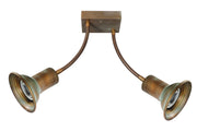Vintage stílusú, réz spot lámpa két flexibilis foglalattal.