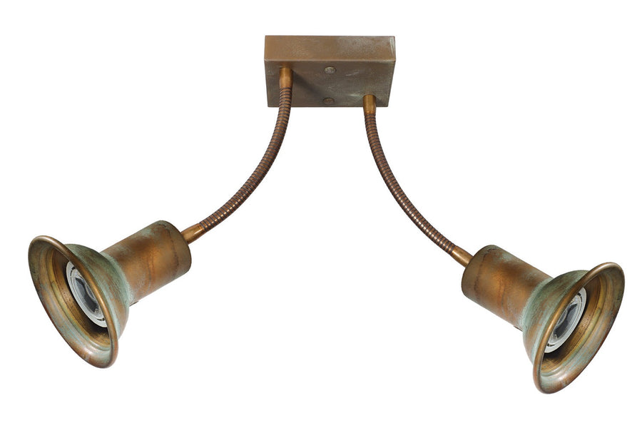 Vintage stílusú, réz spot lámpa két flexibilis foglalattal.