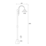 Moretti Luce Mill háromlámpás réz kandeláber méretrajza 280 cm-es magassággal, 65 cm-es szélességgel és 32,5 cm-es búrákkal