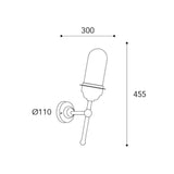 Torcia réz falilámpa méretrajza, 45,5 cm-es teljes magassággal, 30 cm-es faltól mért kinyúlással és 11 cm-es fali szerelvénnyel.