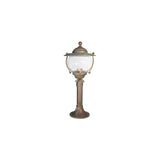Moretti Luce Betulle vintage stílusú tömör réz kerti kandeláber gömbölyded üvegbúrával, 47 cm-es magassággal