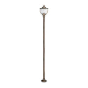 Moretti Luce Betulle vintage stílusú tömör réz kerti kandeláber gömbölyded üvegbúrával, 177 cm-es magassággal