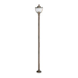 Moretti Luce Betulle vintage stílusú tömör réz kerti kandeláber gömbölyded üvegbúrával, 177 cm-es magassággal