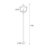 Moretti Luce Betulle réz kerti kandeláber méretrajza 177 cm-es magassággal, 21,5 cm-es lámpafejjel és 14 cm-es talpátmérővel