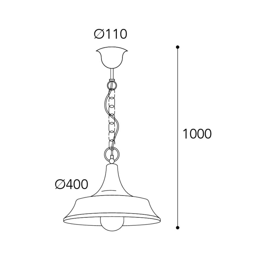 Atelier réz láncos függeszték méretrajza 40 cm-es lámpaernyővel és 100 cm-es teljes magassággal