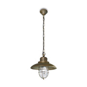 Loft stílusú, rézből készült függeszték lámpa fémrácsos üvegbúrával