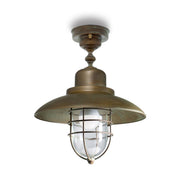 Loft stílusú, rézből készült mennyezeti lámpa fémrácsos üvegbúrával