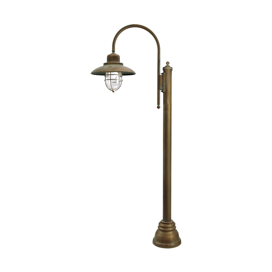 Loft stílusú, rézből készült, 155 cm magas kandeláber fémrácsos üvegbúrával