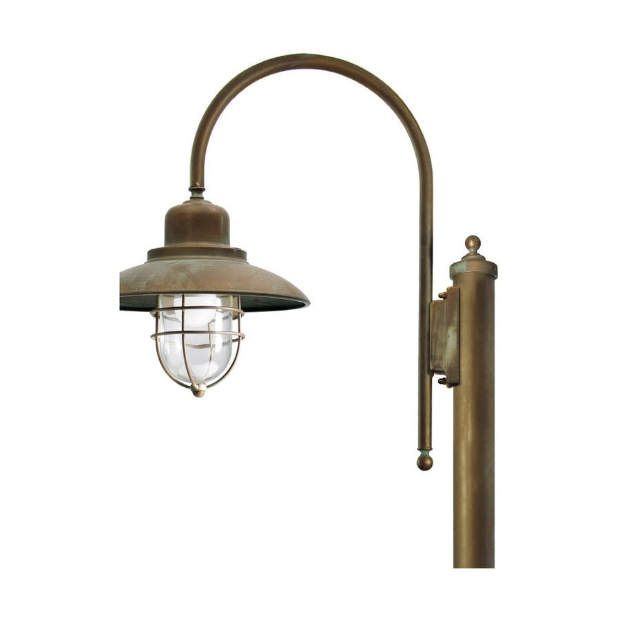 Loft stílusú, rézből készült, 270 cm magas kandeláber egy darab fémrácsos üvegbúrával