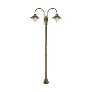 Loft stílusú, rézből készült, 270 cm magas kandeláber két darab fémrácsos üvegbúrával