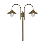 Loft stílusú, rézből készült, 270 cm magas kandeláber két darab fémrácsos üvegbúrával