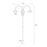 Atelier háromlámpás réz kandeláber méretrajza 270 cm magassággal, 111 cm szélességgel és 32 cm-es ernyőkkel