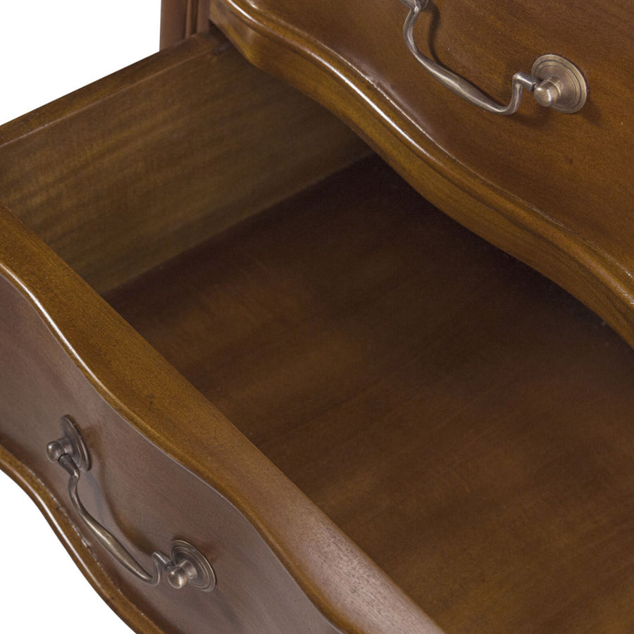 tömör mahagónifából készült klasszikus koloniál stílusú, kézműves fiókos komód