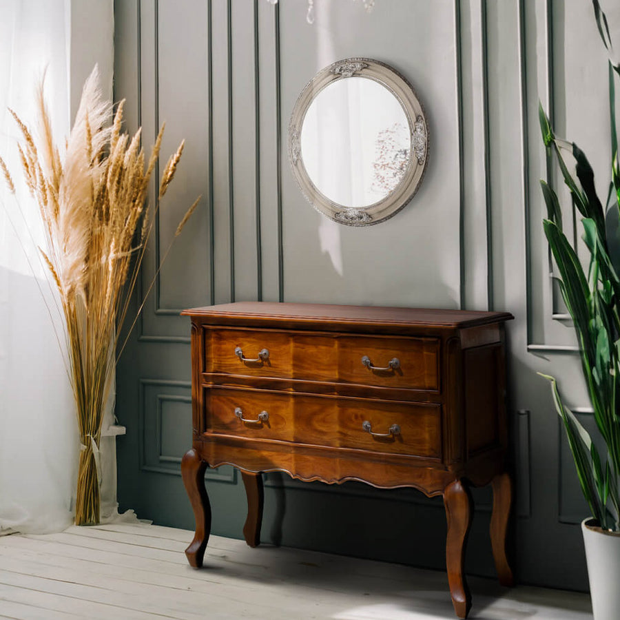 tömör mahagónifából készült klasszikus koloniál stílusú, kézműves fiókos komód