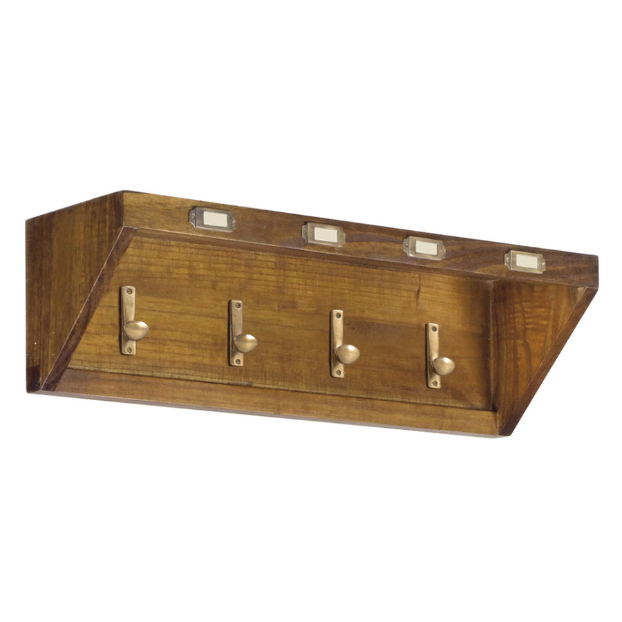 Loft stílusú, mindifából  készült, fali fogas négy darab, bronz akasztóval.