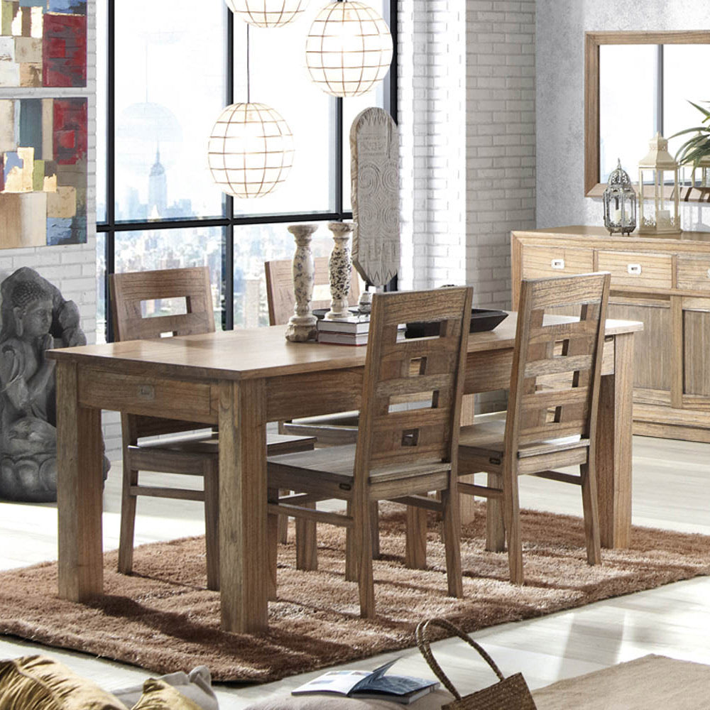 Tömör mindifából készült, modern-loft stílusú, bővíthető kézműves étkezőasztal