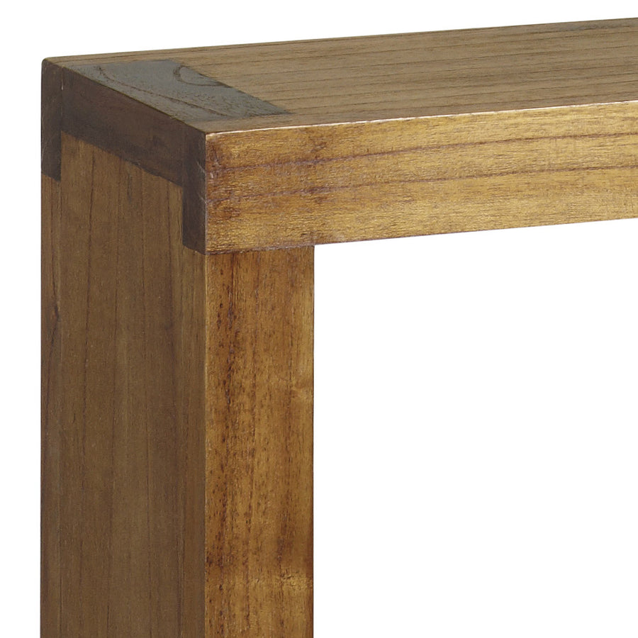 Loft stílusú, tömör mindifából készült, négyzet alakú, lakkozott felületű fali polc 