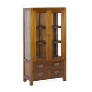 Loft stílusú, mindifából készült, üvegajtós vitrines szekrény