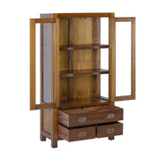 Loft stílusú, mindifából készült, üvegajtós vitrines szekrény