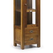 Loft stílusú, mindifából készült, üvegajtós vitrines szekrény