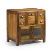 Loft stílusú, tömör mindifából készült mosdószekrény fókokkal és üveges tárolóval