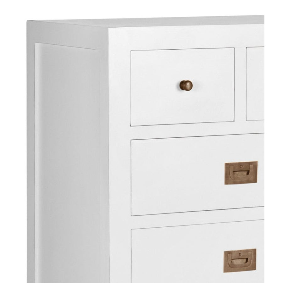 Modern-vidéki stílusú, tömör mindifából készült, kézműves fiókos komód