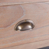 Siena tálalószekrény fiókfogantyú – antikolt fém félkör fogantyú közelről