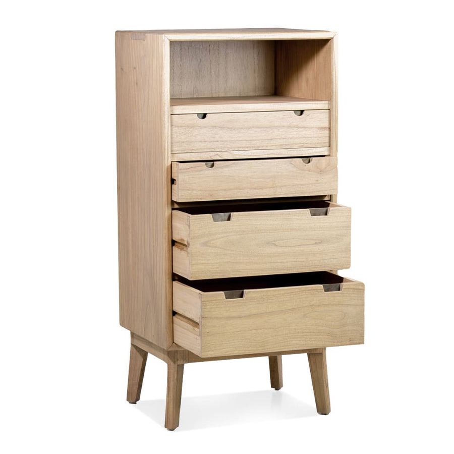 Mindifából készült komódszekrény – nyitott fiókokkal, natúr felület