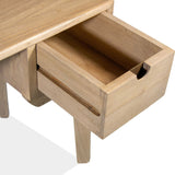 Scandi íróasztal részletfotó – nyitott fiók és természetes faerezet