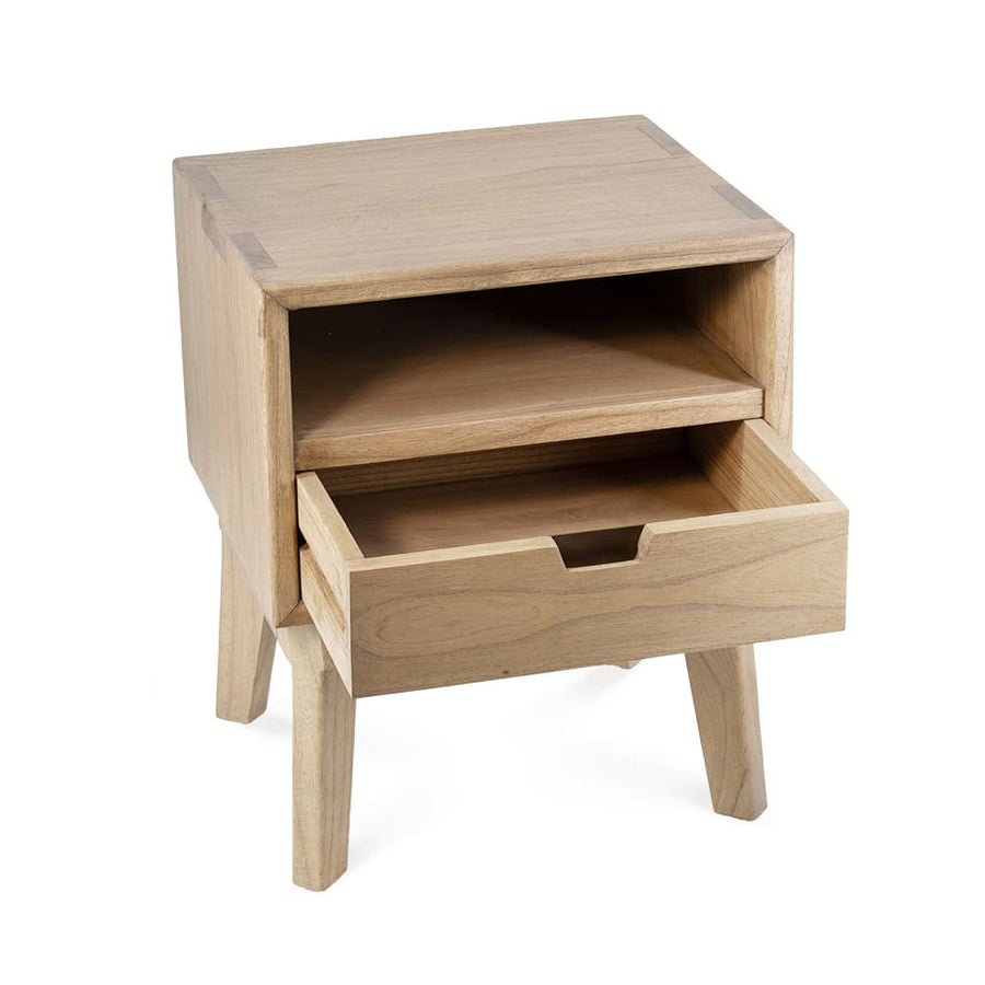 Mindifából készült éjjeliszekrény – nyitott fiókkal és felső tárolóval