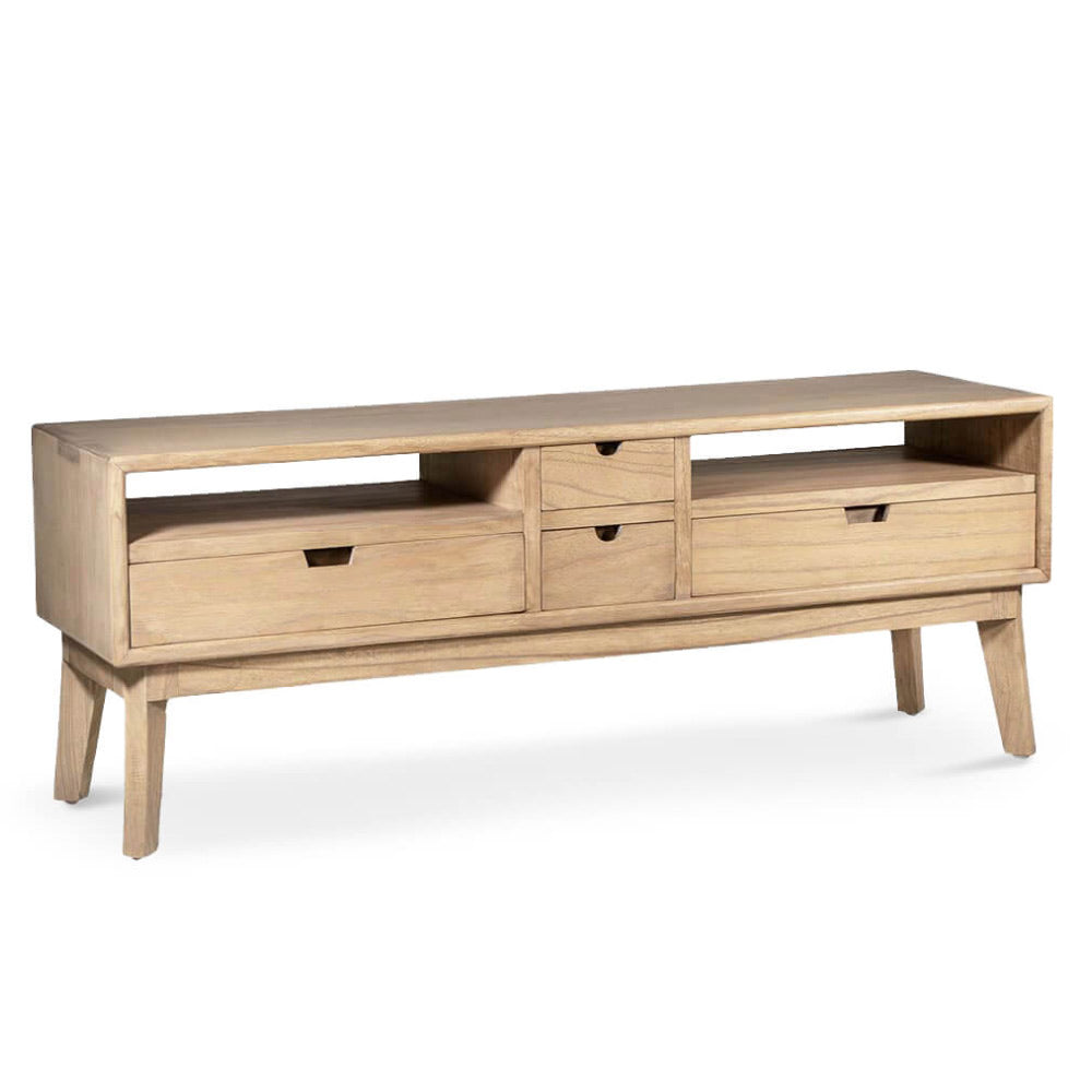 Natúr színű mindifa TV-állvány 150x40x55 cm – perspektivikus nézet, Scandi kollekció