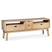 Natúr színű mindifa TV-állvány 150x40x55 cm – perspektivikus nézet, Scandi kollekció