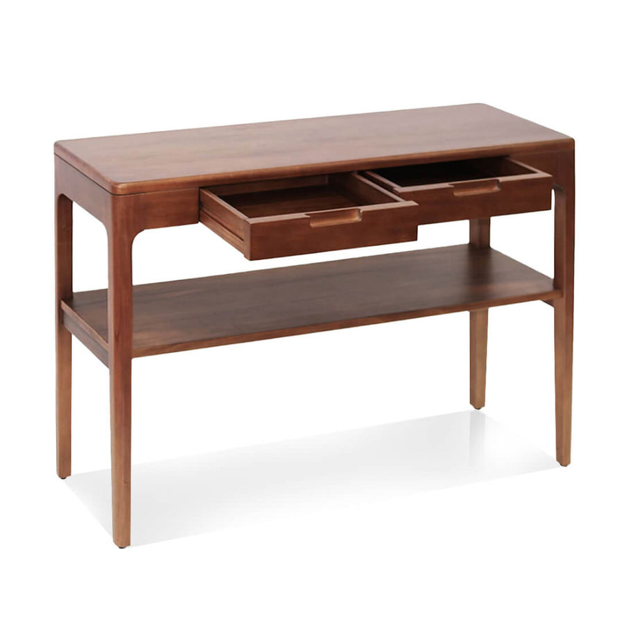 Oporto konzolasztal – nyitott fiókok, rejtett fogantyúk részlete.