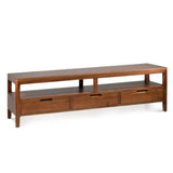 Oporto TV-állvány 160×40×45 cm – frontális nézet, mahagóni fa, három alsó fiókkal