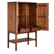 Oporto bárszekrény – frontnézet nyitott ajtókkal, üvegpolcokkal