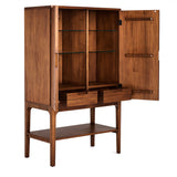 Oporto bárszekrény – frontnézet nyitott ajtókkal, üvegpolcokkal